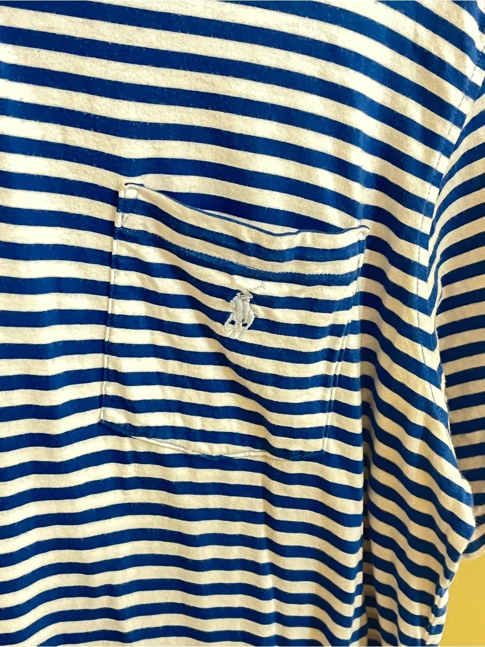 Polo by Ralph Lauren Large Men's Blue and White Stripe Polo Shirt